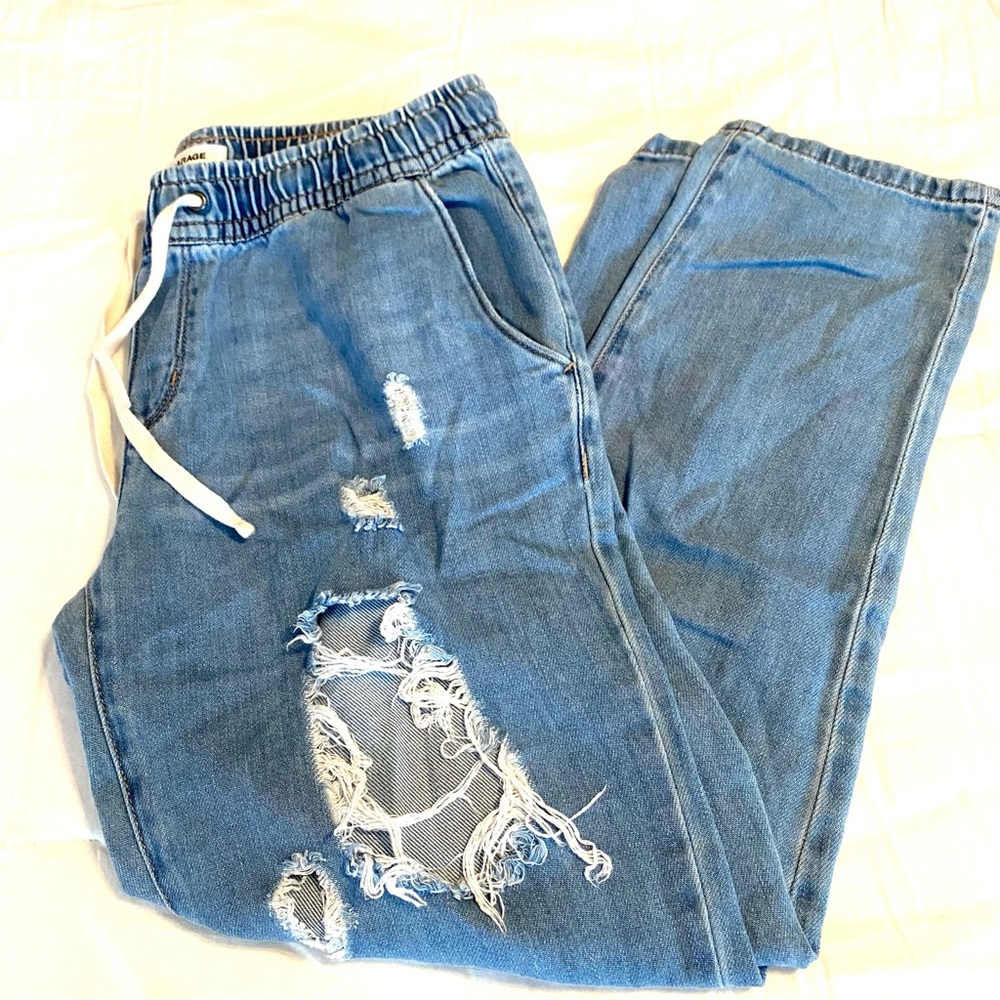 Garage Tie Waist Distressed Jean